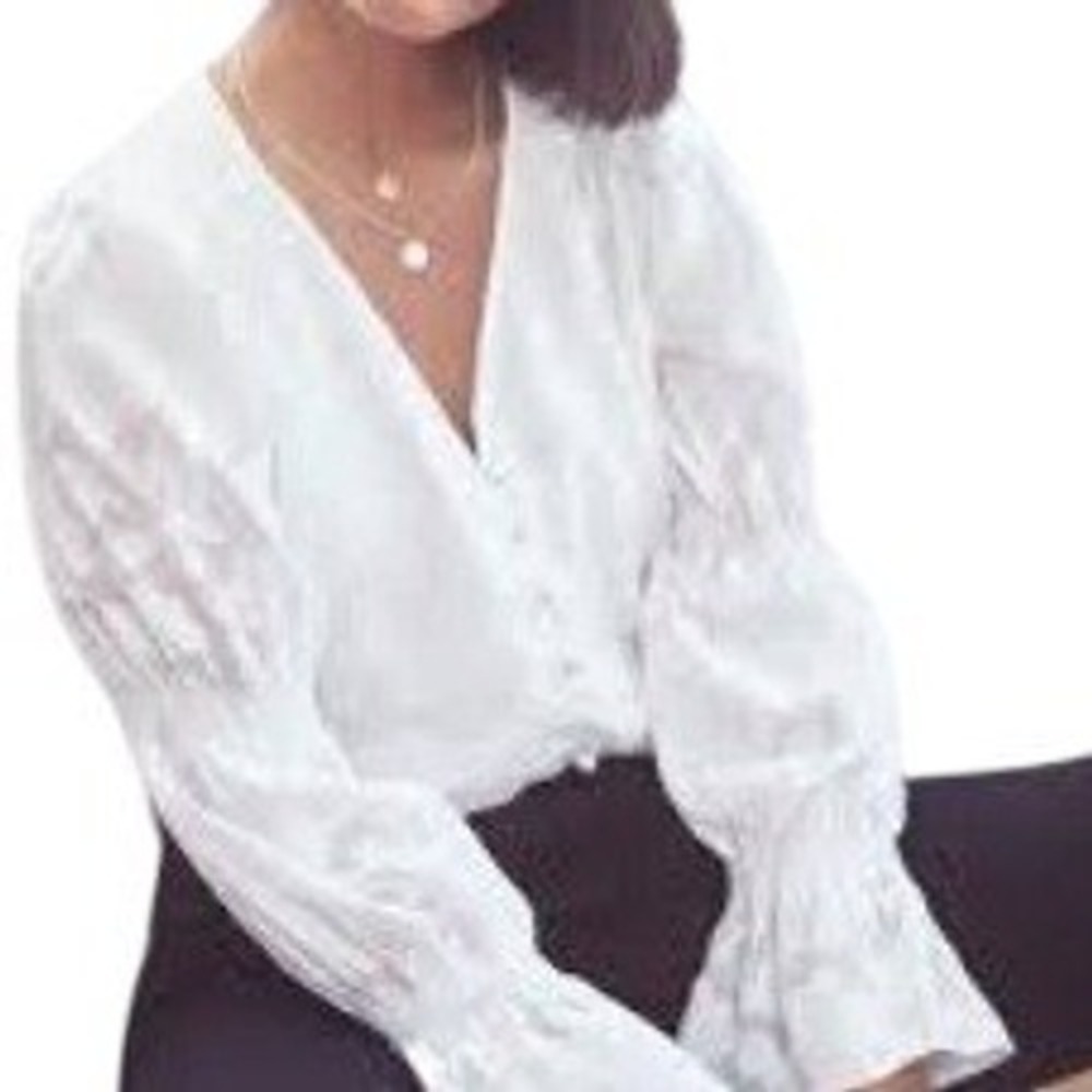 Elizabeth and James‎ Ivory Cream Floral Sheer Peasant Peplum Blouse Size Small